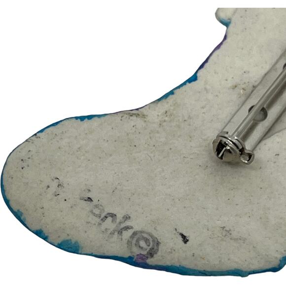 Vintage Handcrafted Christmas Stocking Brooch Pin Purple Teal Holiday Glitter - Picture 7 of 7